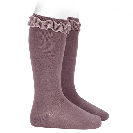 Knee-high socks with ruffles, natural, cóndor