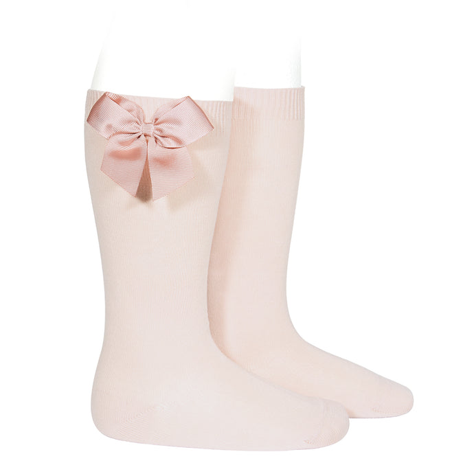 Knee-high socks with bow, light pink, cóndor