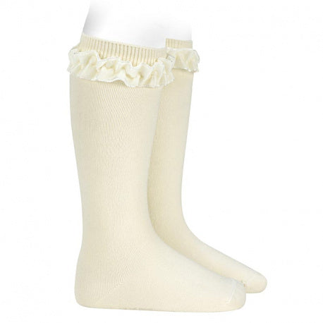 Knee-high socks with ruffles, natural, cóndor