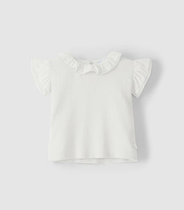 T-Shirt Ripp mit Rüschenkragen off-white, LARANJINHA
