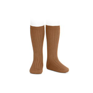 Knee high socks rib, golden brown, cóndor